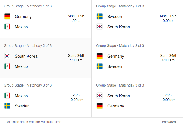 group f schedule