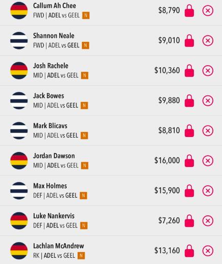 AFL Draftstars Lineup