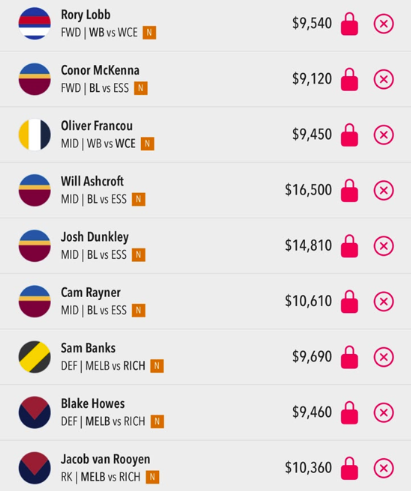 AFL Draftstars Lineup