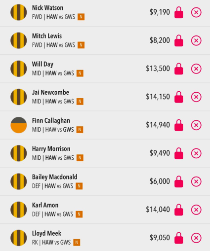 AFL Draftstars Lineup