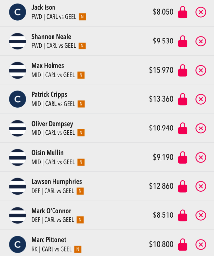 AFL Draftstars Lineup