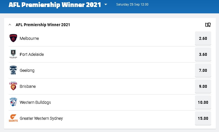 AFL PREMIERSHIP ODDS