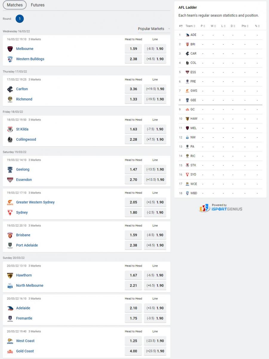 Afl betting odds round 1337 cryptocurrency jobs chicago