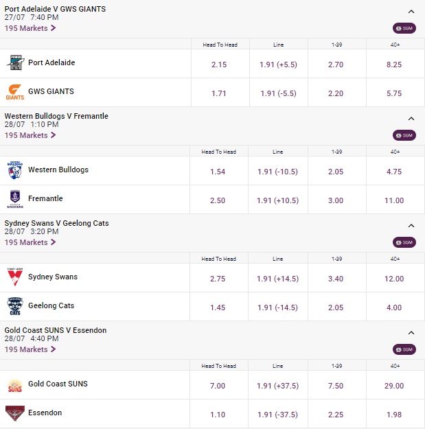 afl odds round 19