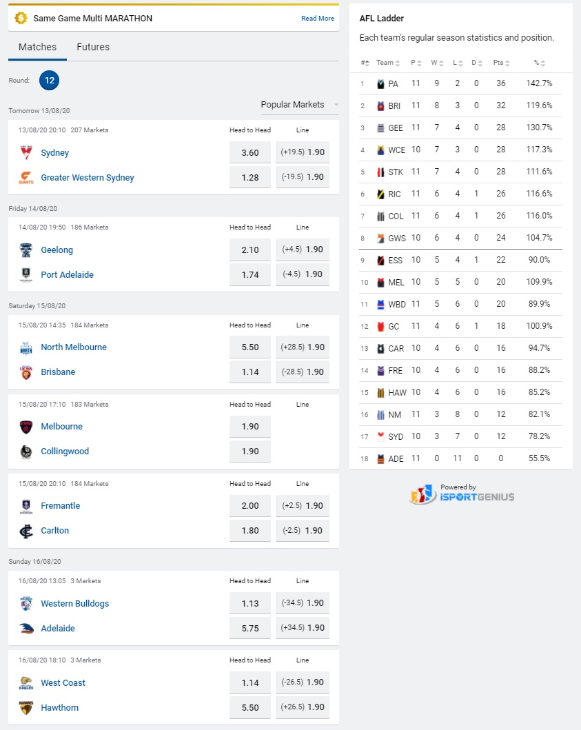 afl round 11 odds