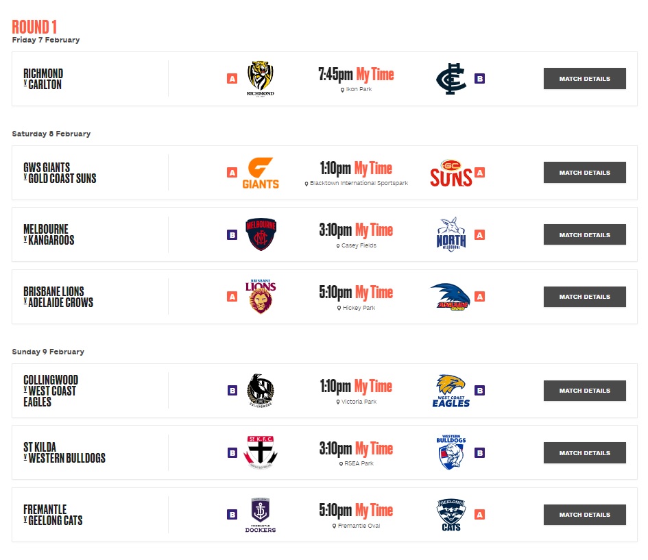 AFLW Fixture R1