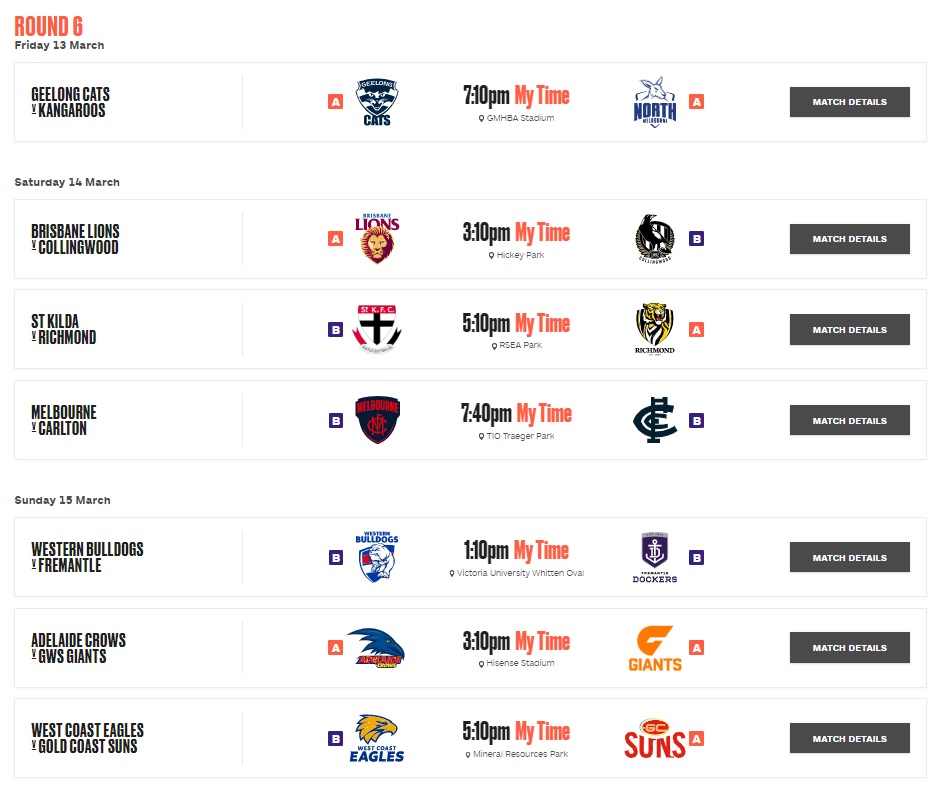 aflw fixture r6