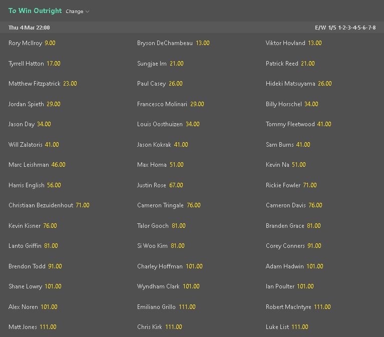 bet365 arnold palmer odds