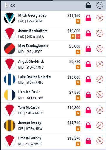 AFL Draftstars Lineup