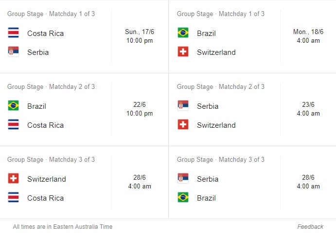 group e schedule