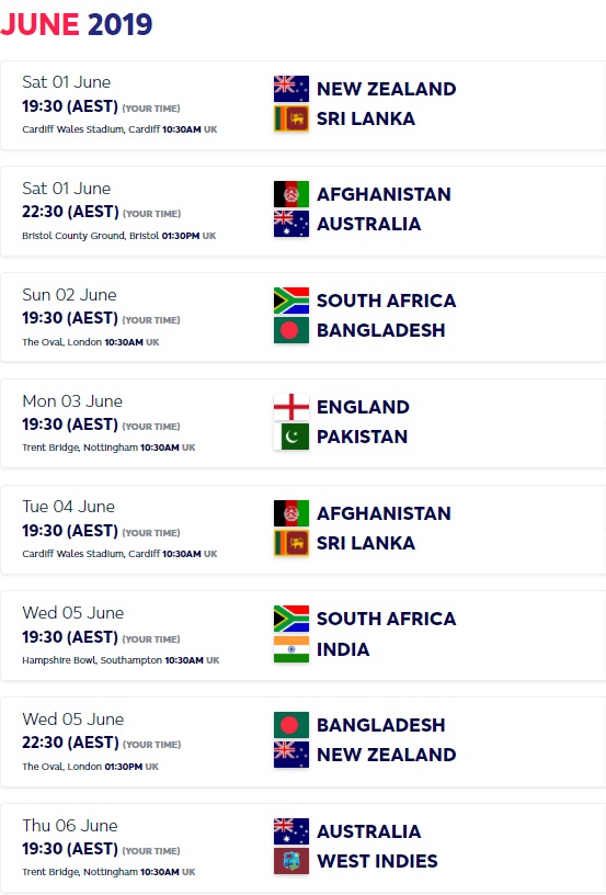 icc cricket world cup 2019 schedule