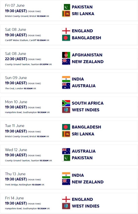 icc cricket world cup 2019 schedule