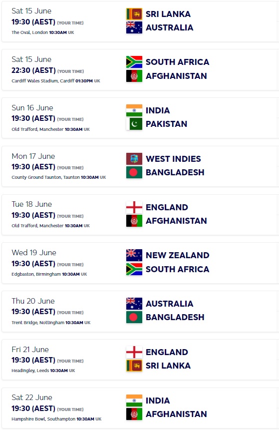 icc cricket world cup 2019 schedule