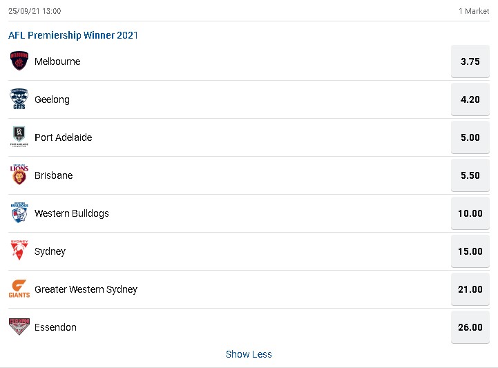afl premiership odds
