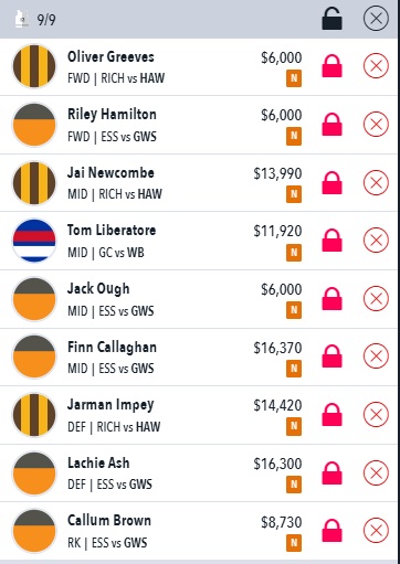 AFL Draftstars Lineup