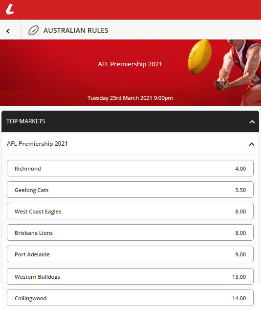 2021 AFL Premiership Odds