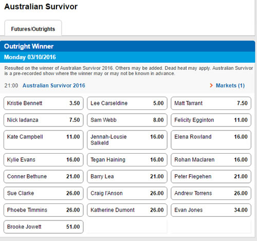 Australian Survivor betting