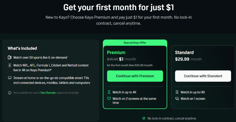 Kayo Pricing Picture